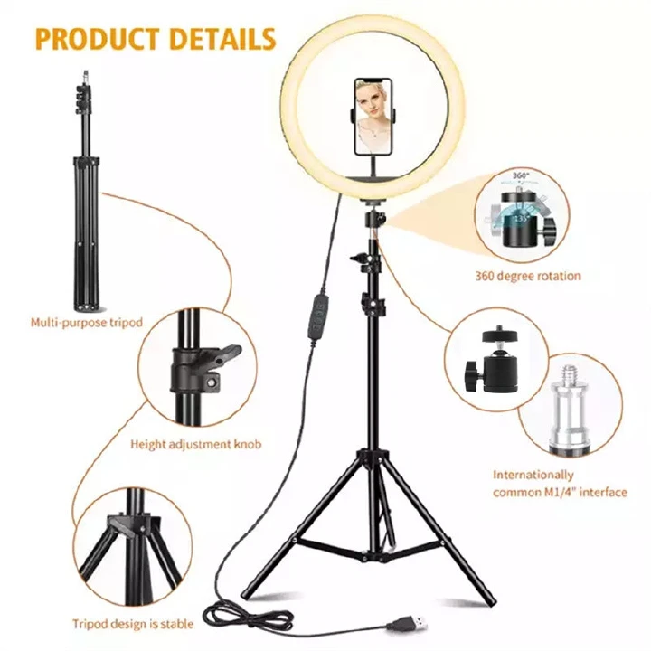 Smartrahalife 10-Inch LED Ring Light Professional Selfie Lamp with 2.1M Tripod Stand, Perfect for Makeup, Live Streaming, YouTube, TikTok Videos, and Studio Photography