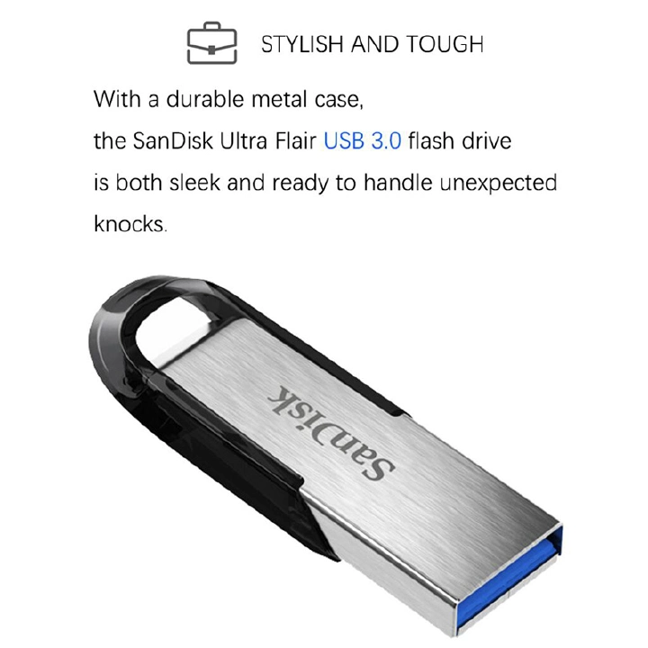 SanDisk Ultra Flair USB 3.0 Flash Drive 16GB–128GB High-Speed Memory Stick Pen Drive Portable Storage for PC, Laptop, and Mobile Devices