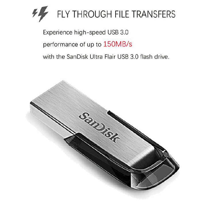 SanDisk Ultra Flair USB 3.0 Flash Drive 16GB–128GB High-Speed Memory Stick Pen Drive Portable Storage for PC, Laptop, and Mobile Devices