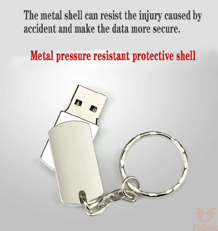FitDisk USB Flash Drive USB 2.0 Metal Pendrive 32GB 64GB Portable Flash Disk Memory Stick for PC, Laptop, Car Audio and Data Storage
