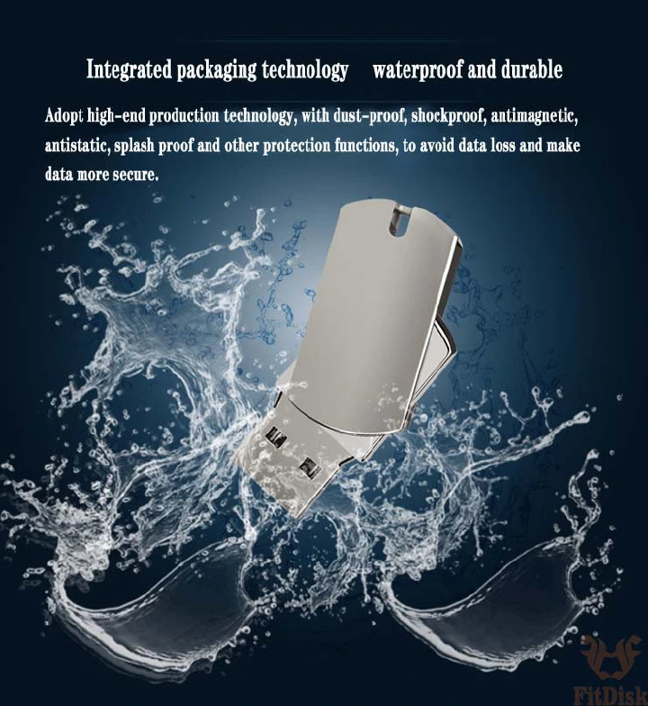 FitDisk USB Flash Drive USB 2.0 Metal Pendrive 32GB 64GB Portable Flash Disk Memory Stick for PC, Laptop, Car Audio and Data Storage