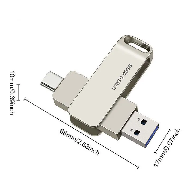 2-in-1 OTG USB 3.0 Type-C Flash Drive 32GB 64GB 128GB High Speed Metal Dual Interface Memory Stick for Smartphones, Tablets, Laptops & Computers Portable Data Storage Pen Drive