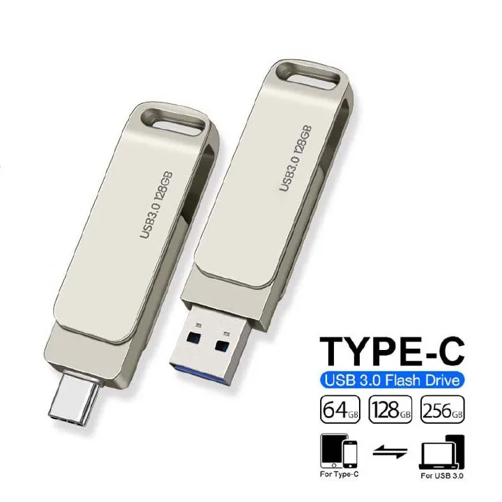 2-in-1 OTG USB 3.0 Type-C Flash Drive 32GB 64GB 128GB High Speed Metal Dual Interface Memory Stick for Smartphones, Tablets, Laptops & Computers Portable Data Storage Pen Drive