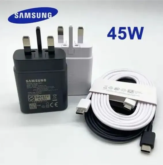 Samsung 45W Super Fast Charger with 5A USB-C to USB-C Cable Original PD Adapter Rapid Charging for Smartphones, Tablets, and Samsung Devices High-Speed Power Delivery Adapter
