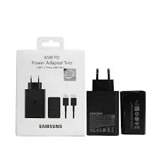 Samsung 65W PD Power Adapter Trio SuperFast Charger with 3 Ports USB-C x2, USB-A & USB-C Cable Fast Charger for Samsung Smartphones & Tablets