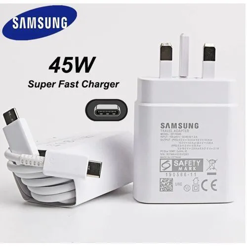 Samsung 45W Complete Fast Charger Set with USB-C Output Adapter & C-to-C Cable High-Speed Super Fast Charging for Smartphones & Tablets