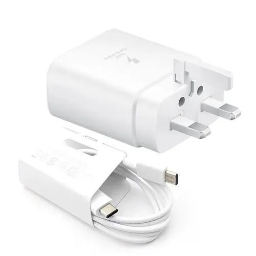Samsung 45W Super Fast Charger White with USB-C to USB-C Cable Full Adapter High-Speed Charging for Smartphones & Tablets