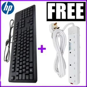 HP Wired Keyboard for Desktop Computers with 4-Way Power Extension, Full-Size USB Keyboard, Comfortable Typing, Durable Build, and Safe Multi-Device Power Management