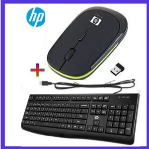 HP Standard Wired Keyboard with Wireless Mouse and Mouse Pad Combo for HP Elitebook Laptops, USB Plug‑and‑Play, Comfortable Typing & Smooth Navigation,