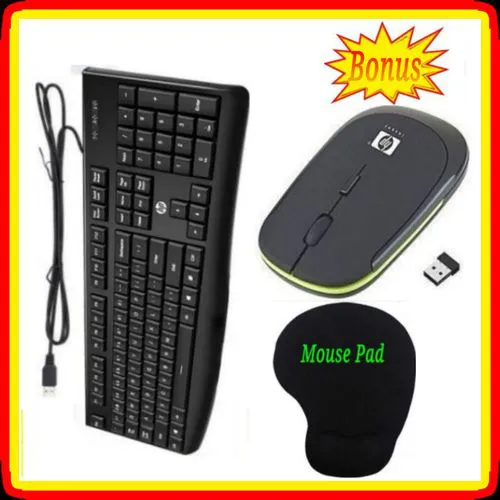 HP Standard Wired Keyboard with Wireless Mouse and Mouse Pad Combo for HP Elitebook Laptops, USB Plug‑and‑Play, Comfortable Typing & Smooth Navigation,