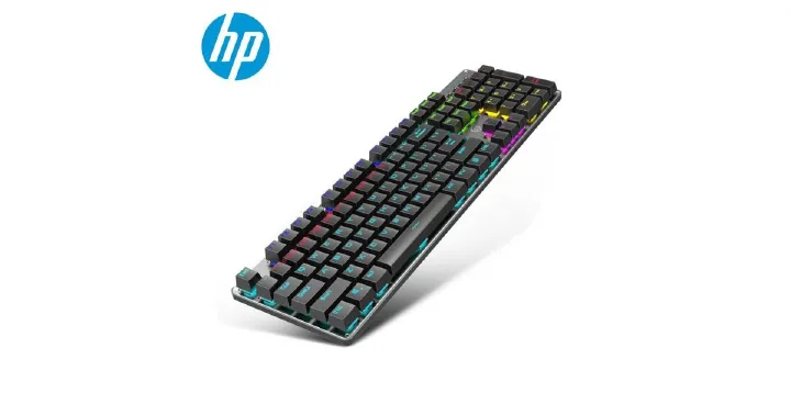 HP GK100F Wired Mechanical Gaming Keyboard with 4 LED Indicators and Mechanical Switches, USB Plug‑and‑Play, Durable Backlit Keys for PC & Laptop Gaming