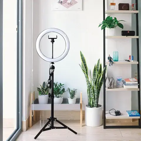 10-Inch Ring Light with 2.1M Tripod Stand, Dimmable LED, 3 Color Modes for Live Streaming, TikTok, Makeup, YouTube, Photography, Podcasts, Salon, and Studio Lighting