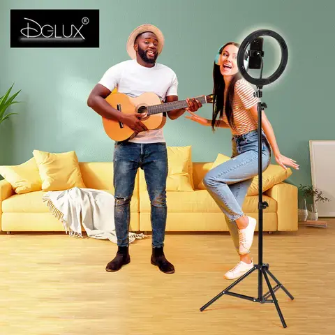 10-Inch Ring Light with 2.1M Tripod Stand, Dimmable LED, 3 Color Modes for Live Streaming, TikTok, Makeup, YouTube, Photography, Podcasts, Salon, and Studio Lighting