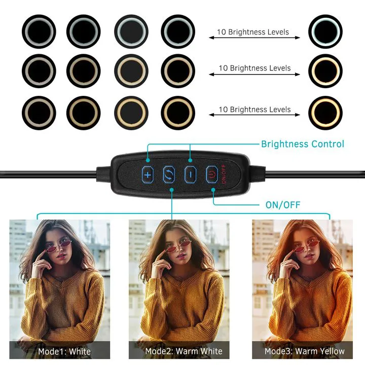 Universal 10-Inch LED Ring Selfie Light 210 White LEDs 10W – Adjustable Brightness Lamp for Photography, Video, and Live Streaming