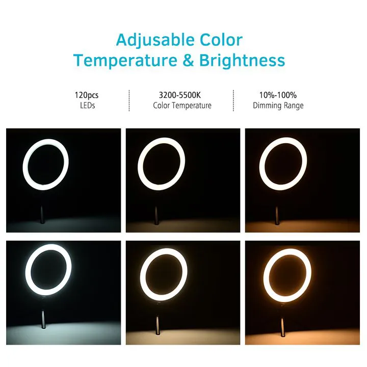 Universal 10-Inch LED Ring Selfie Light 210 White LEDs 10W – Adjustable Brightness Lamp for Photography, Video, and Live Streaming