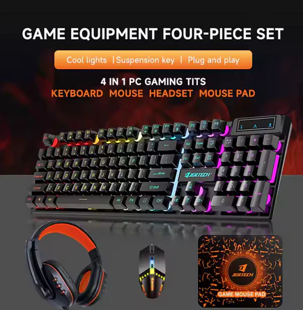 VICTORY (CT4-01) 4 in1 Luminous Gaming keyboard, Gaming mouse,Gaming Headphones and Mouse Pad set Combos Mechanical feel e-sports gaming mouse keyboard set Combo