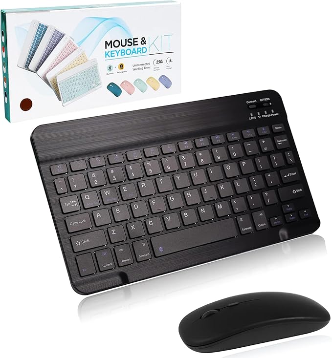 Bluetooth Keyboard and Mouse Combo,Ultra Slim Rechargeable Portable Wireless Keyboard Mouse Set Compact for Android Windows Tablet Cell Phone iPhone iPad Computer Desktop PC Laptop Rechargeable Mouse
