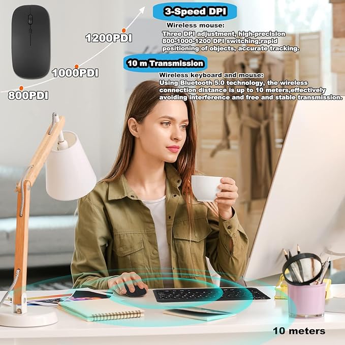 Bluetooth Keyboard and Mouse Combo,Ultra Slim Rechargeable Portable Wireless Keyboard Mouse Set Compact for Android Windows Tablet Cell Phone iPhone iPad Computer Desktop PC Laptop Rechargeable Mouse