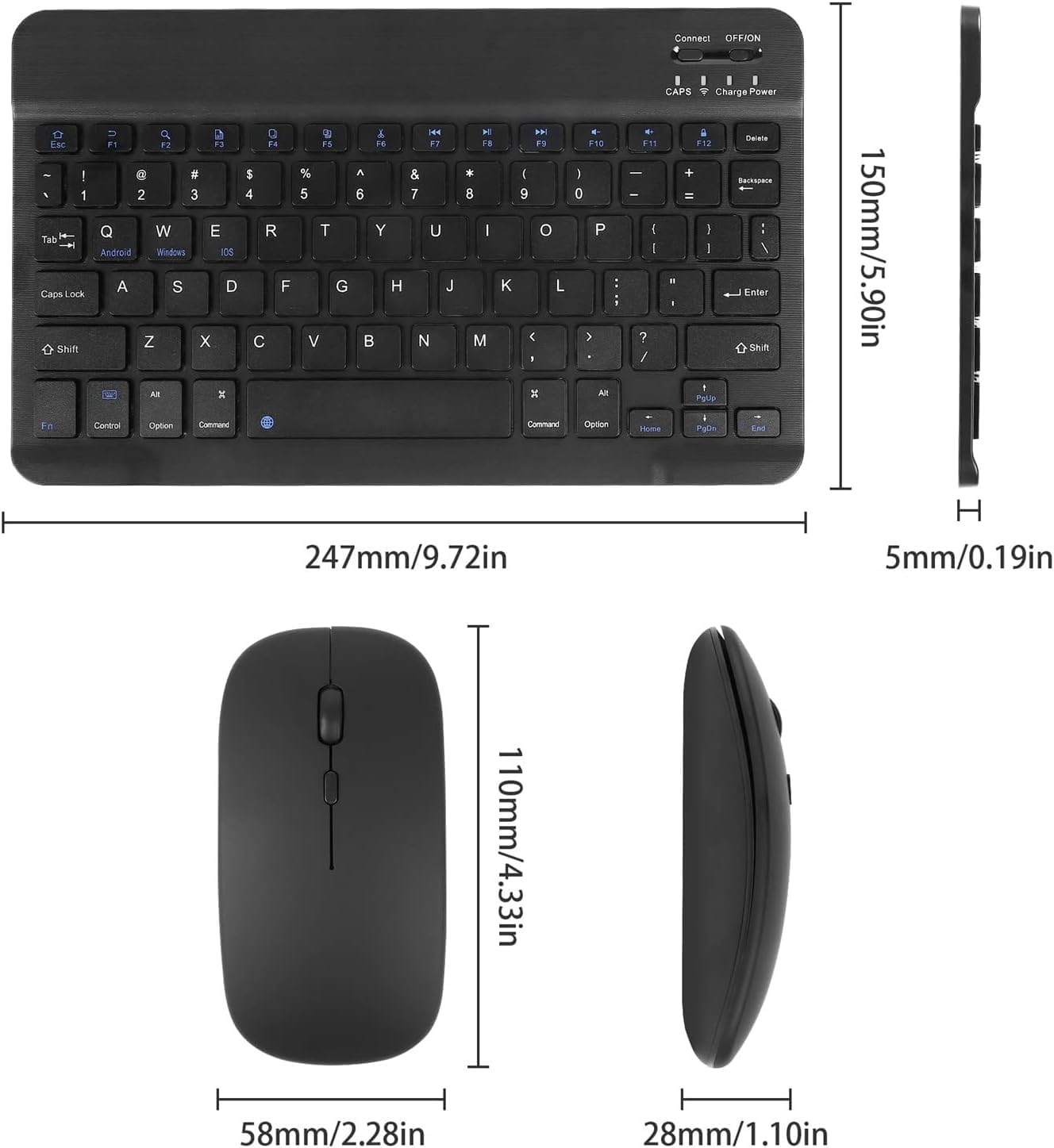Bluetooth Keyboard and Mouse Combo,Ultra Slim Rechargeable Portable Wireless Keyboard Mouse Set Compact for Android Windows Tablet Cell Phone iPhone iPad Computer Desktop PC Laptop Rechargeable Mouse