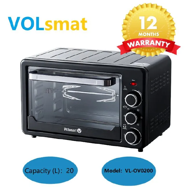 VOLSMART OVEN 20L Electric Rotisserie Oven VL-OV0200 Electric Oven Grill with Grill Pan Kitchen Appliances Small Appliances oven 20ltrs Black,Size:20L Power:1500W