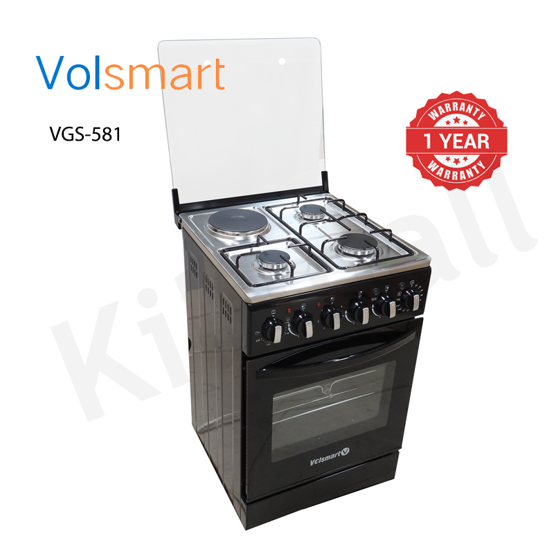 Volsmart 4 Burners VGS-581 Free Standing Gas Cooker Cooking Range with 60L Oven 3 Gas + 1 Electric