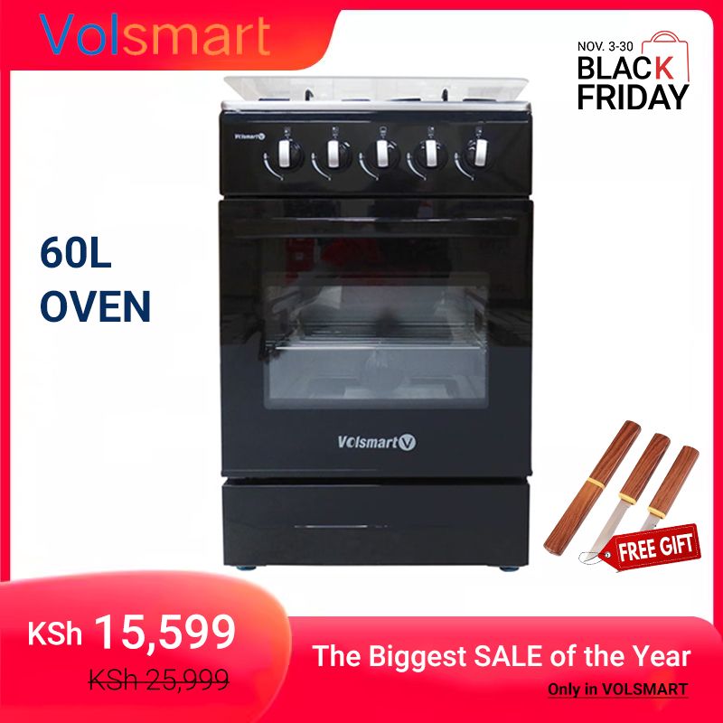 Volsmart 4 Gas Cooker + Gas Oven 4 Burners VGS-580 Free Standing Gas Cooker Cooking Range with 60L Oven