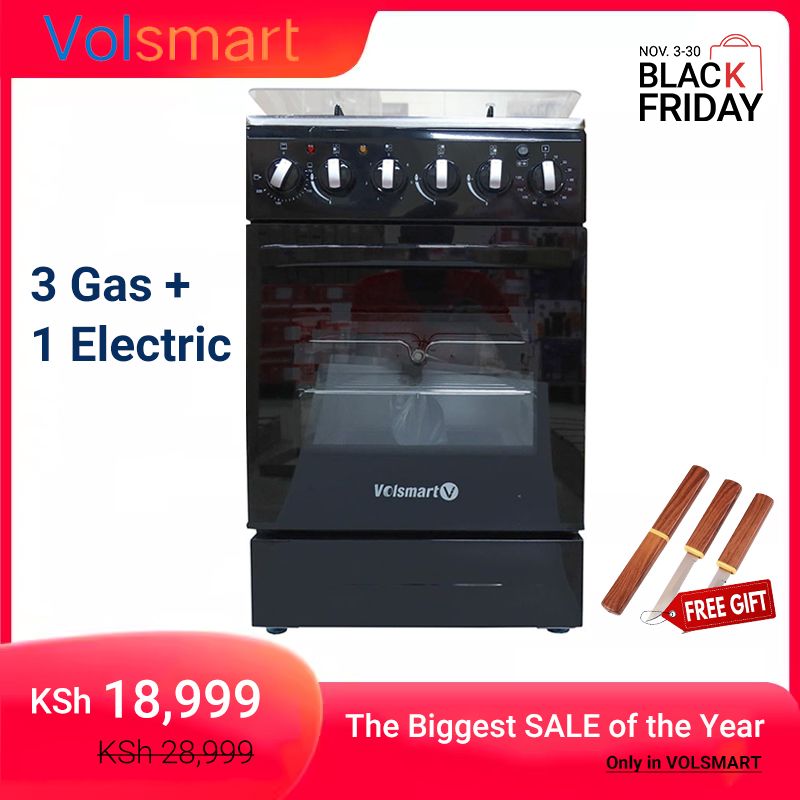 Volsmart 3 Gas + 1 Electric 4 Burners Automatic Lgnition VGS-581 Free Standing Gas Cooker Cooking Range with 60L Oven