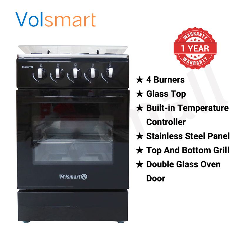 Volsmart 4 Gas Cooker + Gas Oven 4 Burners VGS-580 Free Standing Gas Cooker Cooking Range with 60L Oven