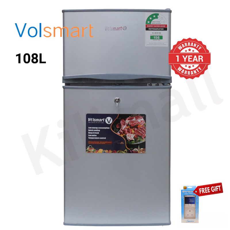 Volsmart 108L Double Doors VL-BCD108 Fridge Freezer Energy Saving Refrigerator with Lock and Keys