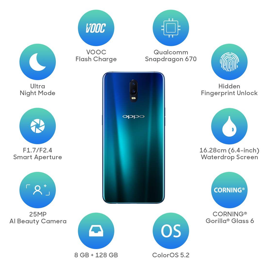 Refurbished OPPO R17 Smart Phone 128GB 6.4" Dual SIM 4G phone 16MP+25MP Refurbished Phone 3500 mAh SmartPhones Mobile Phones 128GB phone 5G Phone oppp phone