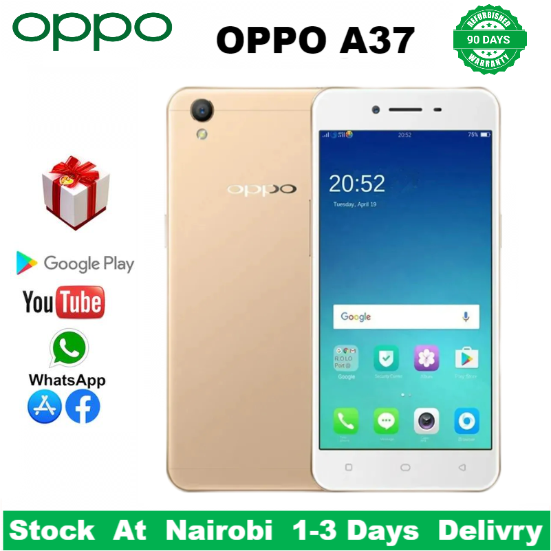 Refurbished OPPO A37 oppo A37F smartphone 5-inch screen 2GB + 16gb 2g / 3G / 4g / lte dual card 2630mah lockless phones 8MP+5MP refurbished phone SmartPhones random Gold