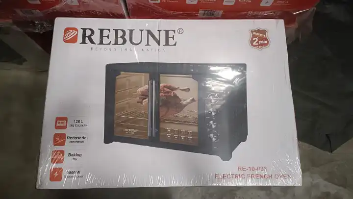 🔥 45L Rebune Commercial Double Door Oven 🍞🍗 – Rotisserie, Timer, Top & Bottom Heating, Convection Bake, Large Capacity, 2800W Power – For Home & Business Use