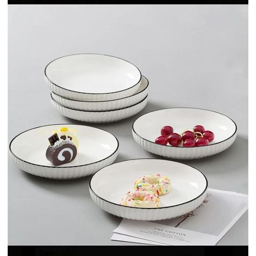 CLEARANCE OFFER 6pcs Round Design Porcelain Plate With Black Ring