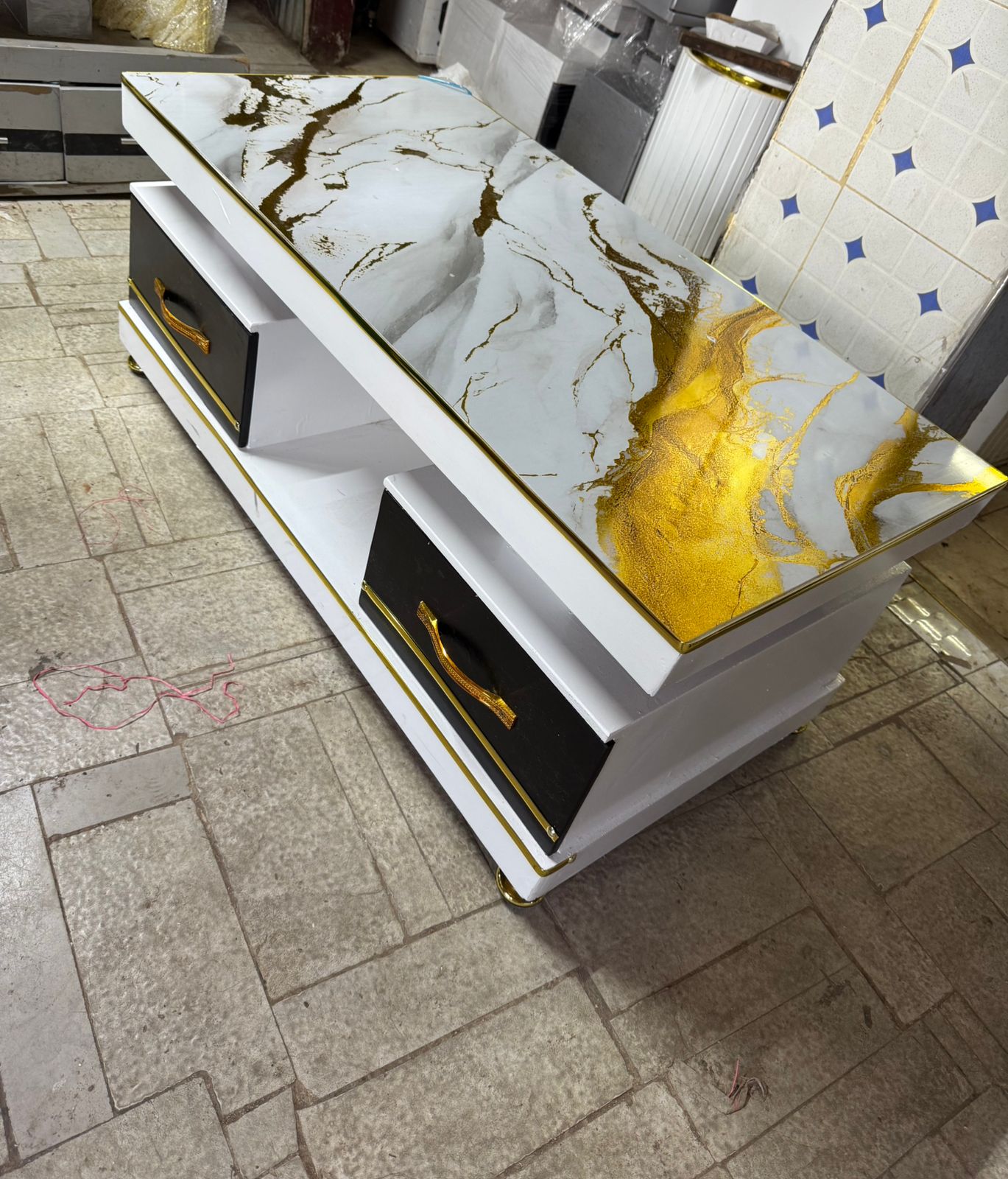 CLEARANCE OFFER Executive white Coffee  Table With marble topping