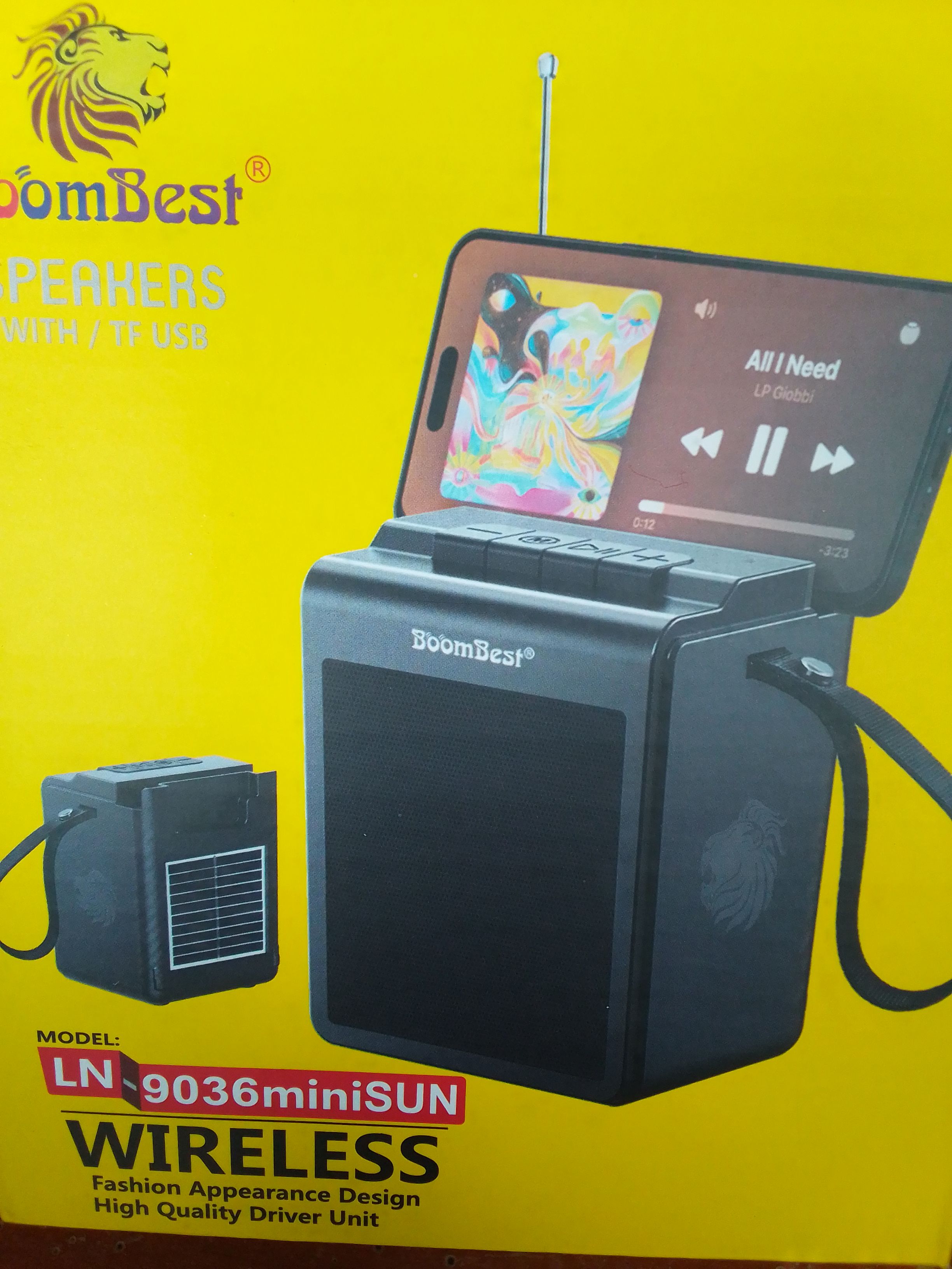 he Boombest LN-9036miniSUN is a portable, rugged Bluetooth speaker featuring dual 5W drivers and dual bass diaphragms for 360° sound,It supports FM radio,