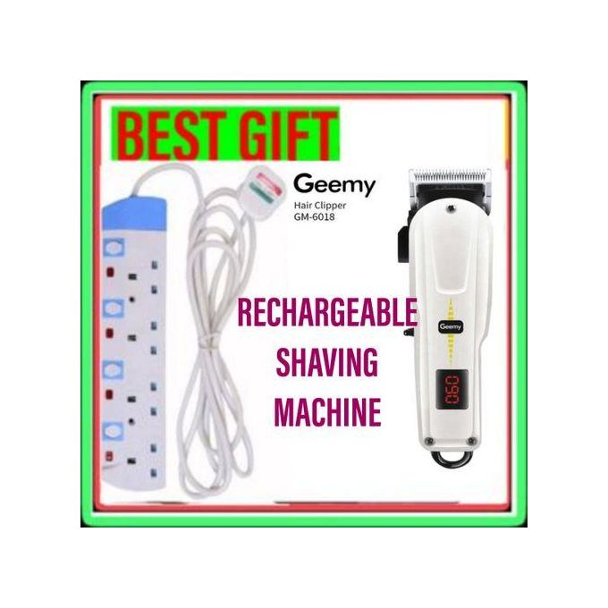 Geemy Rechargeable Cordless Shaving Machine With Indicator + Fused 4 Way Power Extension With Switch