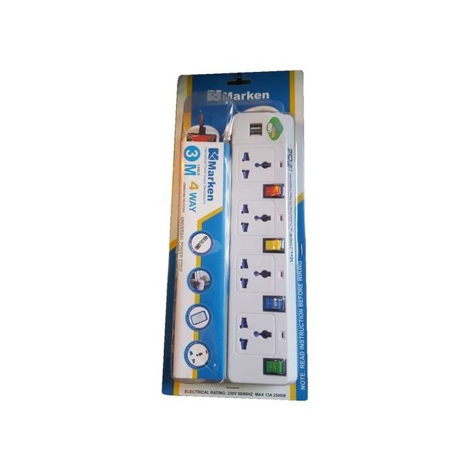 Marken 4way Extension With 3 USB Ports And Long Cable