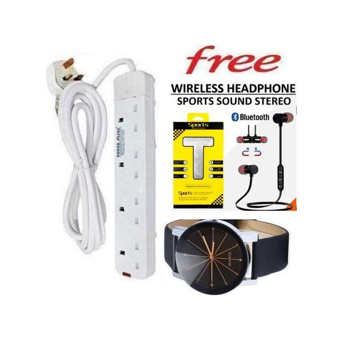 [LIMITED TIME OFFER] Power King COMMERCIAL & HOME BEST 4-WAY POWER EXTENSION WITH LONG CABLE + FREE NECKBAND BLUETOOTH EARPHONES & WATCH