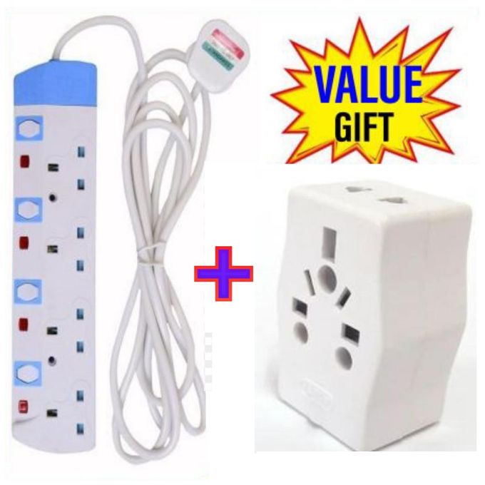 Power King HOME BEST 4 WAY POWER EXTENSION WITH LONG CABLE+FREE UNIVERSAL PLUG ADAPTER