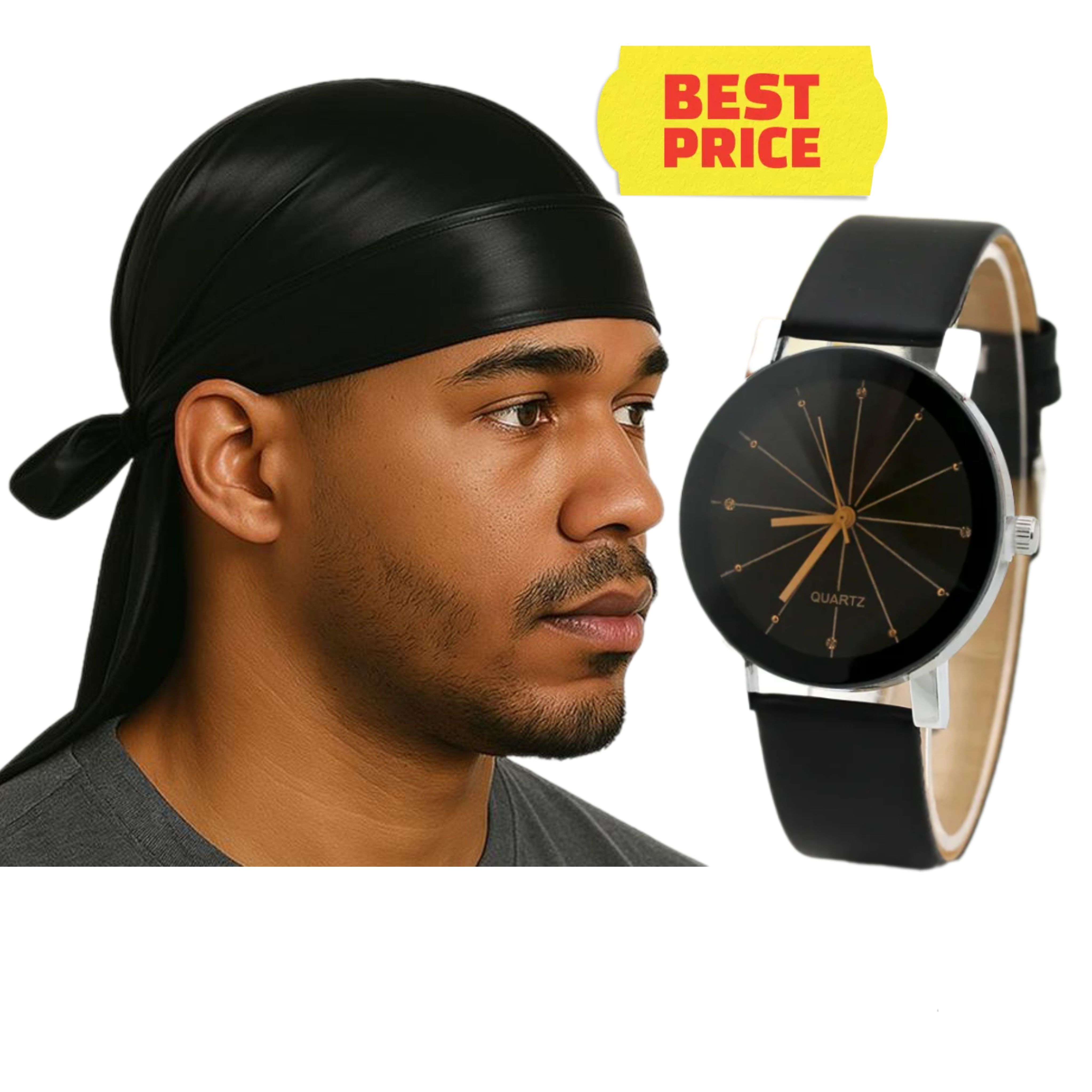 [LIMITED TIME OFFER] Stretchy Black Silk Durag/wave Drag - QUALITY GUARANTEED + Free Quartz Watch