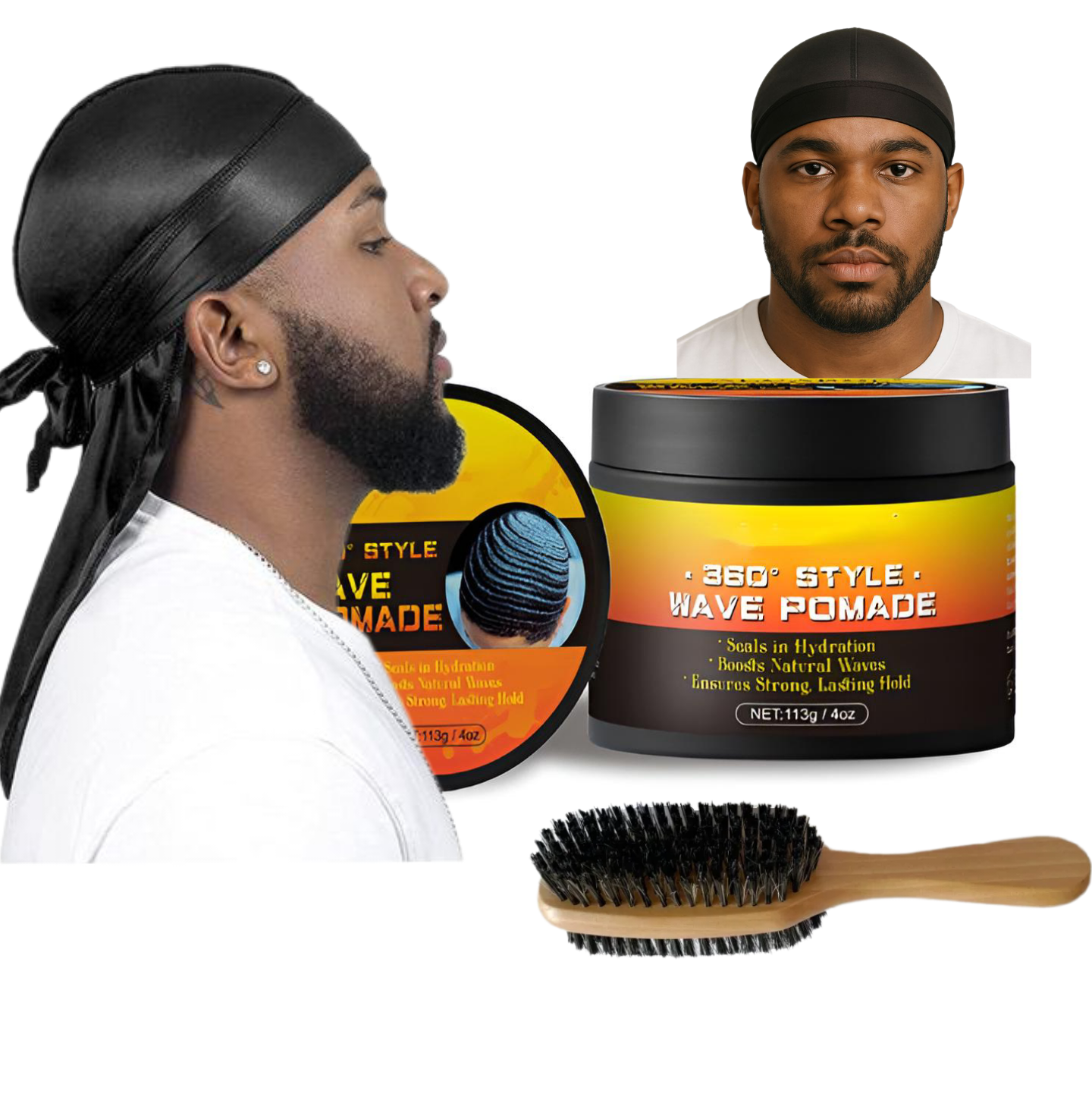 LurnaoQueen Wave Pomade for Men Strong Hold Easy Wash 360 Wave Training Hair Cream, Waves Grease for Men Promotes Layered Waves, Moisture, Control and Silky Shine Pomade Brushe,Silky Durag  & Wave Cap