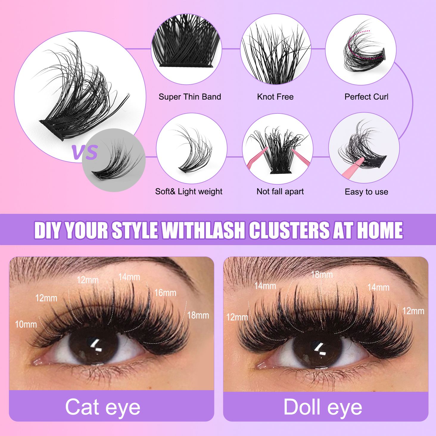 DIY Segmented false eyelash set, large capacity dense single cluster of false eyelashes（30D/40D/50D/60D/80D/100D）