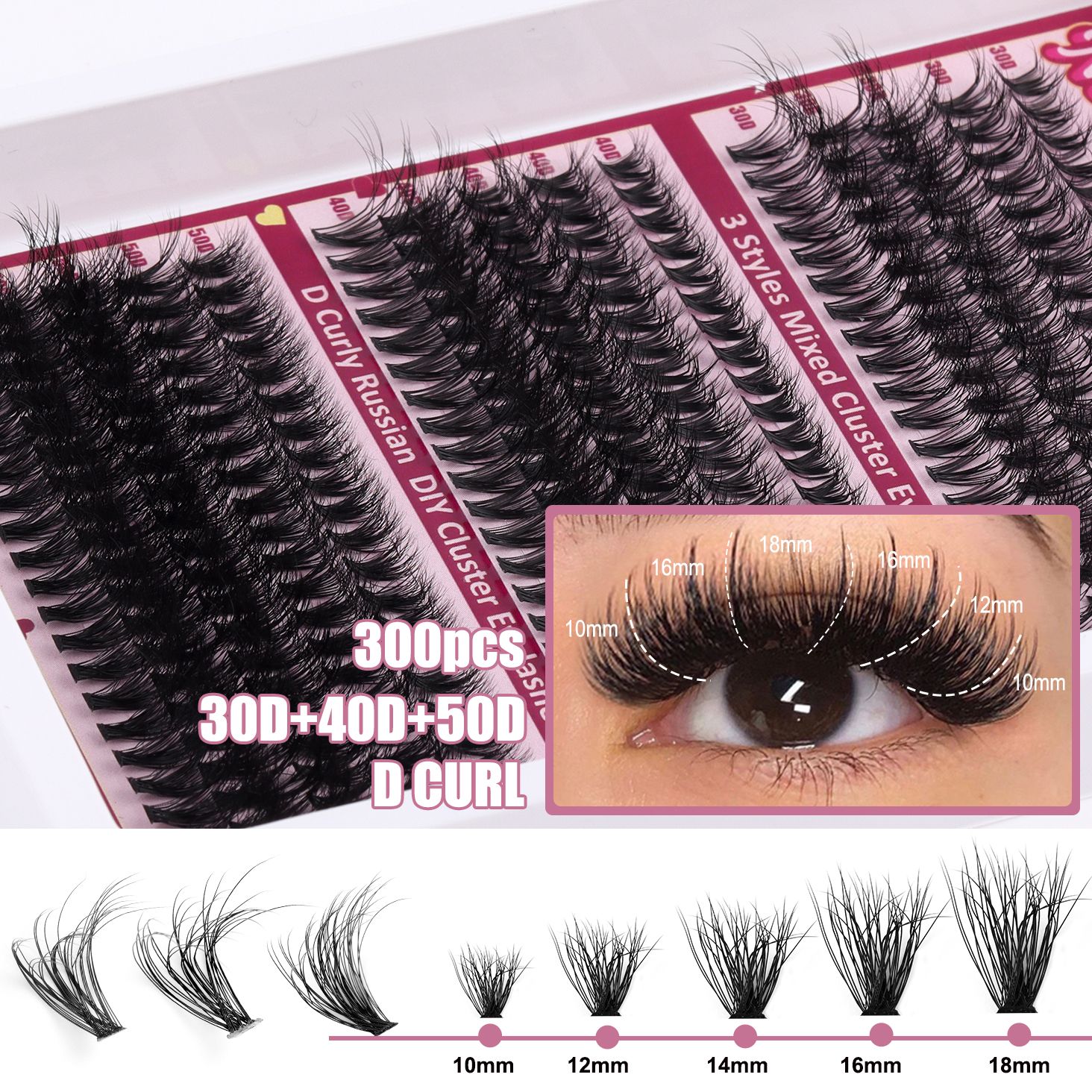 DIY Segmented false eyelash set, large capacity dense single cluster of false eyelashes（30D/40D/50D/60D/80D/100D）