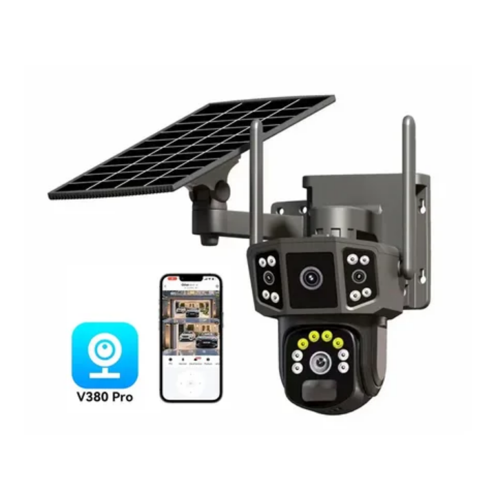 solar  CCTV CAMERA 4G dual lens  Solar powered 4G CCTV camera with 3 screen view HD full color outdoor waterproof CCTV camera with 360° rotating,Talk and hear in camera app, inbuilt siren,