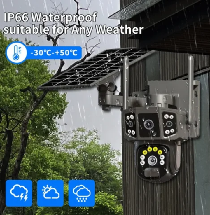solar  CCTV CAMERA 4G dual lens  Solar powered 4G CCTV camera with 3 screen view HD full color outdoor waterproof CCTV camera with 360° rotating,Talk and hear in camera app, inbuilt siren,