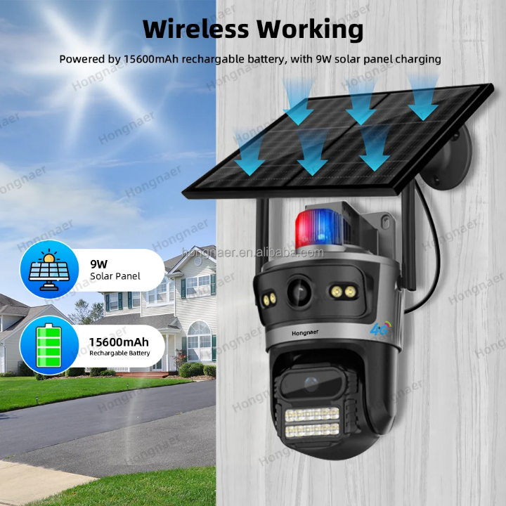 Dual Lens 4G solar  CCTV CAMERA 8MP Solar powered wifi CCTV camera with 2 screen view HD full color outdoor waterproof 4G CCTV camera with 360° rotating,Talk and hear in camera app, inbuilt siren,
