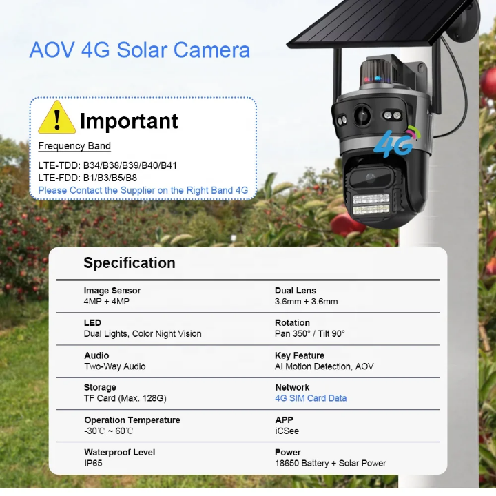 Dual Lens 4G solar  CCTV CAMERA 8MP Solar powered wifi CCTV camera with 2 screen view HD full color outdoor waterproof 4G CCTV camera with 360° rotating,Talk and hear in camera app, inbuilt siren,
