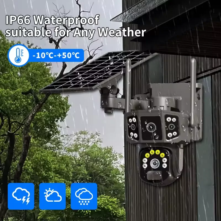 Dual Lens 4G solar  CCTV CAMERA 8MP Solar powered wifi CCTV camera with 3 screen view HD full color outdoor waterproof 4G CCTV camera with 360° rotating,Talk and hear in camera app, inbuilt siren,