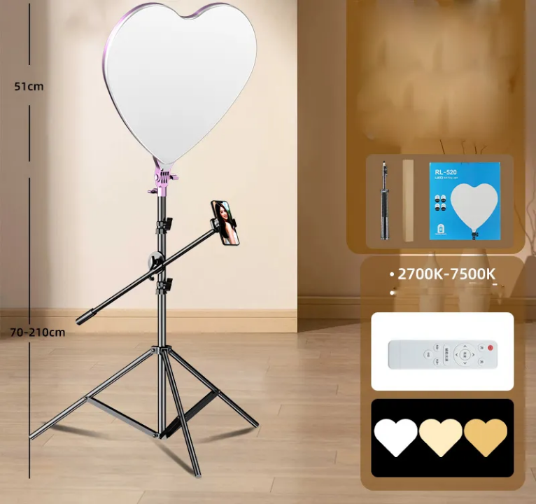 13inch video Light super bright heart shaped Ring Light with tripod stand &phone holder live streaming light ,heart shaped Ring Light,beauty light with tripod stand for studio light, live streaming,