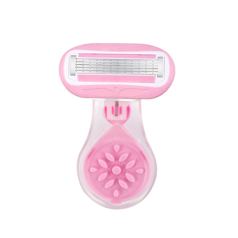 Women Multi Blades Manual Hair Removal Razor Aloe Vitamin E Lubricating Strip Portable Shaver For Leg Armpit Bikini Pink With Storage Box